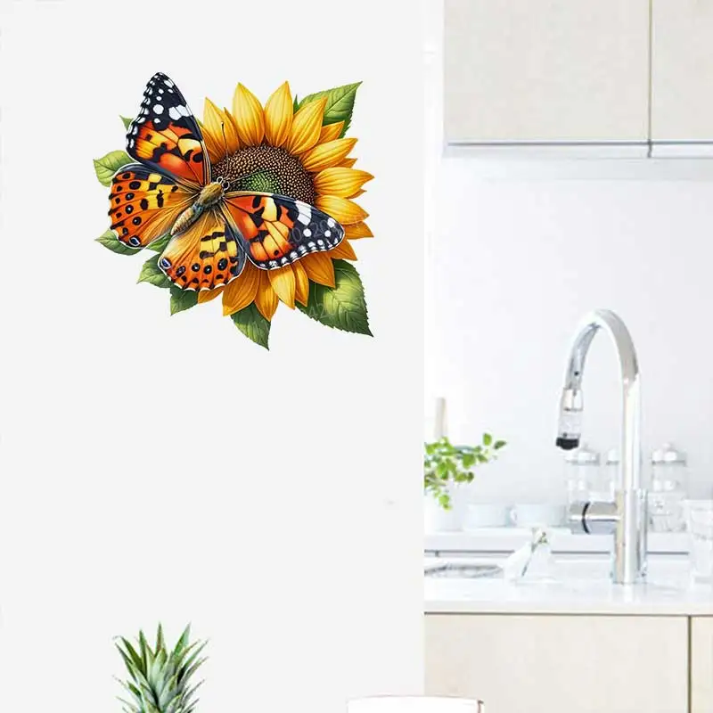 Sunflower Butterfly Removable Wall Stickers PVC Decals Art Living Room Wall Decoration AA52 view 2