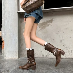 2024 New Autumn Women Boots Shoes for Women Pointed Toe Chunky Heel Shoes Ankle Boots Concise Modern Chelsea Western Boots Retro