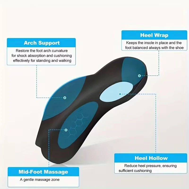아치 교정 깔창 XO 다리 회내 하프 패드, TPR 힐, 지지대 플랫 풋 힐 패드