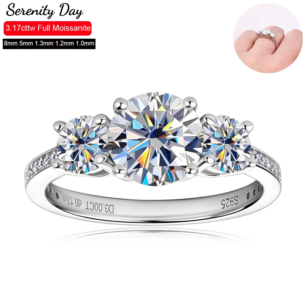 Serenity Day 3.17cttw Real D Color 5mm 8mm Full Moissanite Wedding Rings For Women Gift S925 Sterling Silver Bands Fine Jewelry