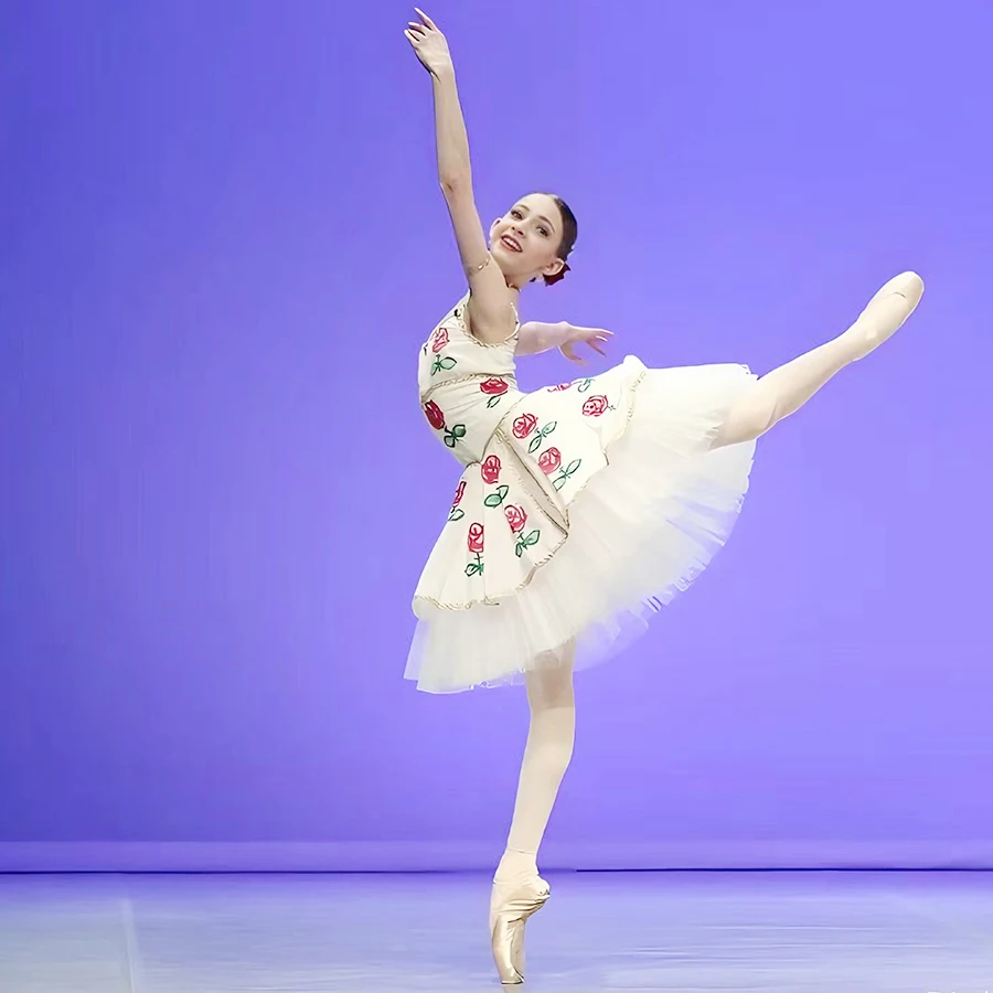 USHINE Hot Sale Kids Girls Custom Size Performance Wear White Long Ballet Dance Romantic Tutu Dress