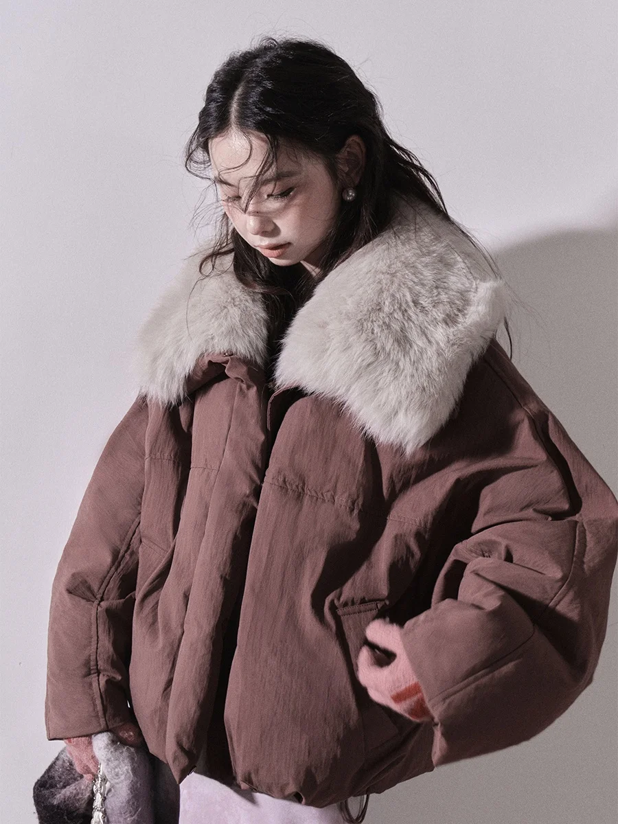 

Liparpa ort Plu Fur Collar Batwing Sve down Jaet Warmth End of Year Luxury Feel Women's Faion Commute Sle