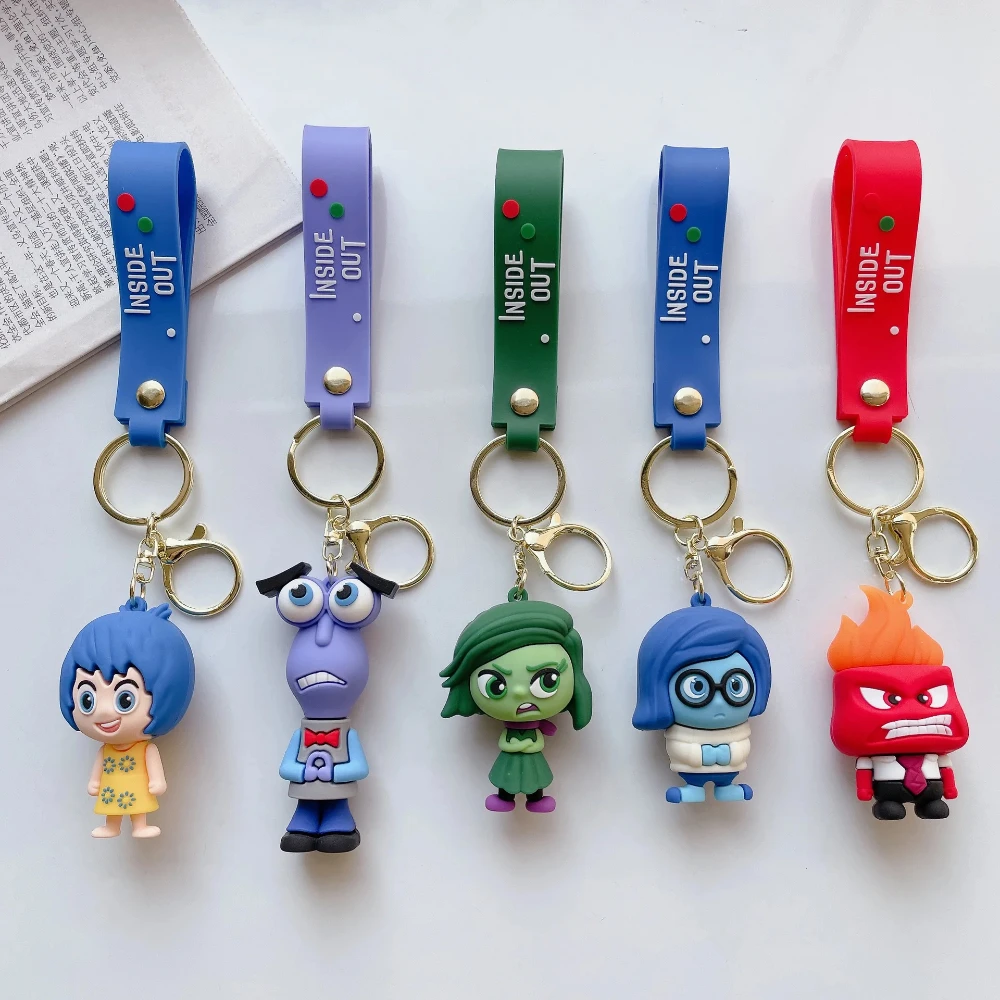 Disney Inside Out Keychains Cartoon Joy Sadness Anger Disgust Fear Action Figures Dolls Key Rings Kawaii Bags Pendants Kids Toys