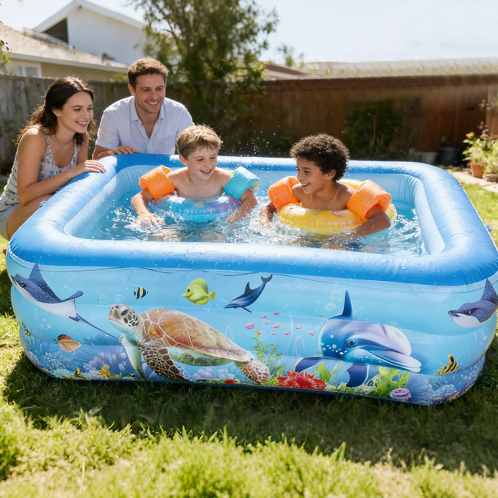 Inflatable Swimming Kiddie Pool Blow Up Pool Portable 55x35x17 Inches Rectangle for Backyard Outdoor Outside Summer Camping