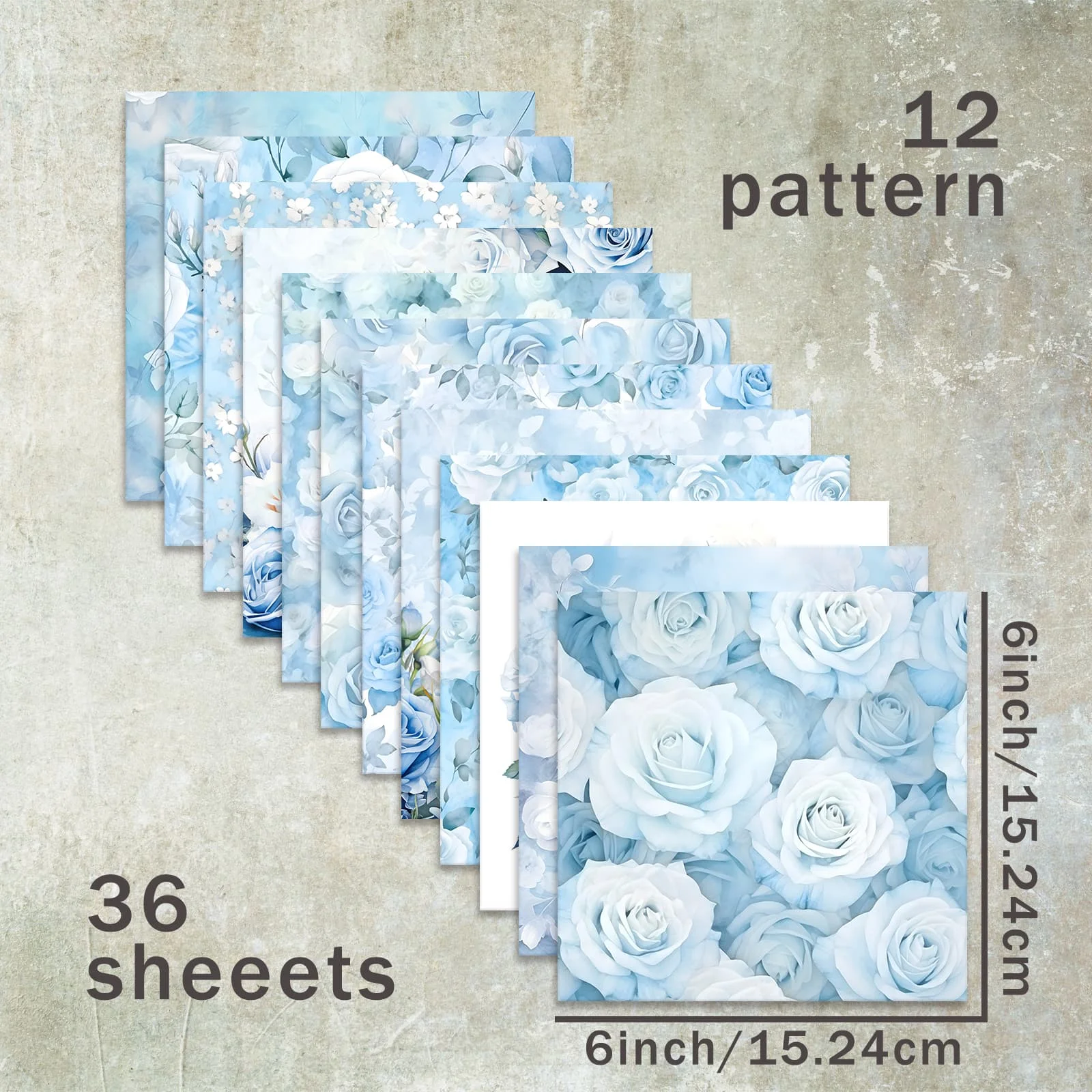 36 Sheets 6inch (White Rose Blue Background) Clipping Thin Paper for Bullet Diary, Junk Magazine, Greeting Card Background
