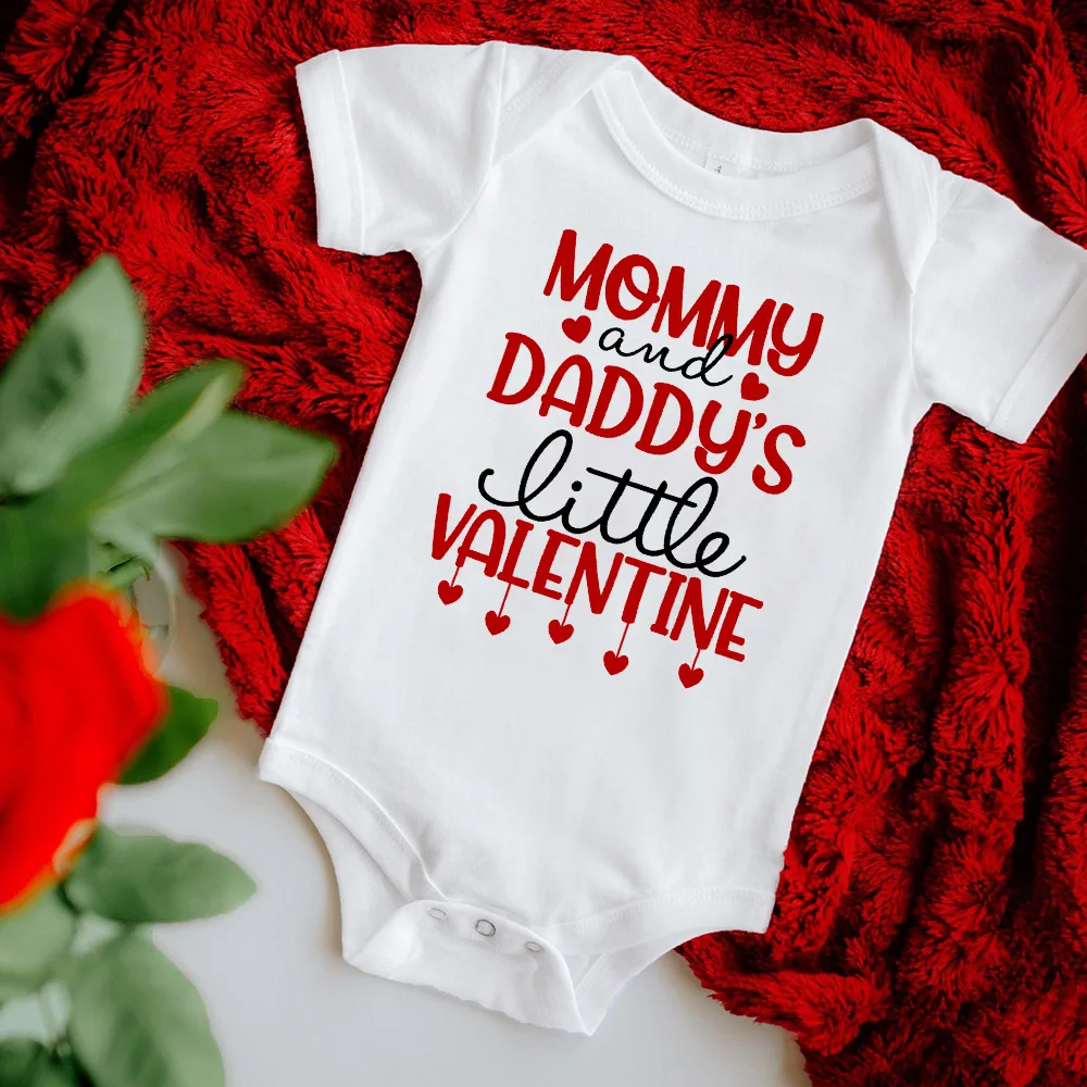 Mommy and Daddy's Little Valentine Infant Bodysuit Newborn Clothes Short Sleeve Playsuit Valentine's Day Baby Boys Girls Present