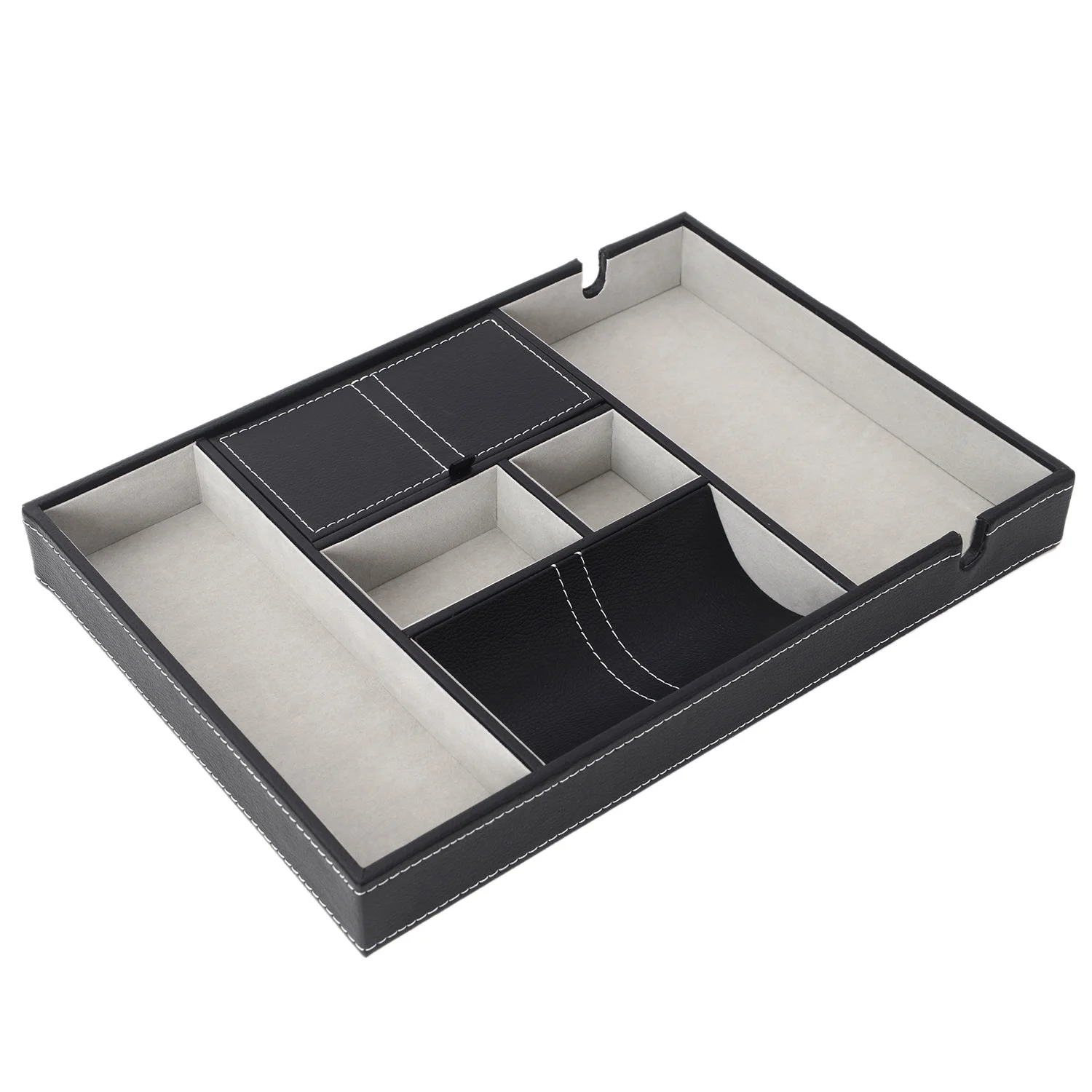 Valet Tray for Men, EDC Tray, Nightstand Organizer, Table Organizer, Charging Station, Catch All, Dresser Tray, Black Faux