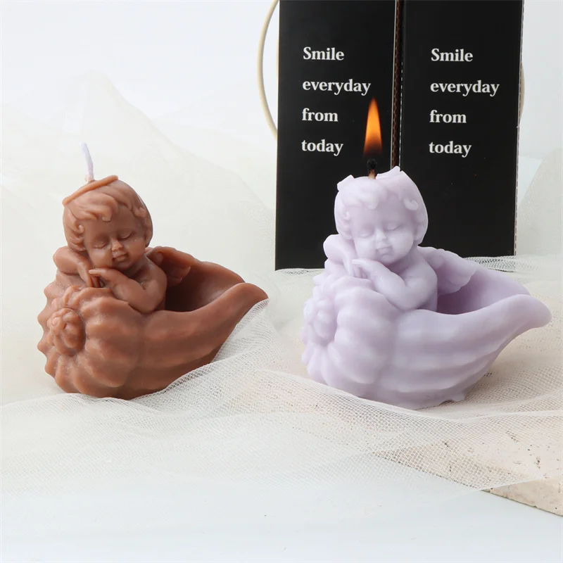 New Shell Angel Scented Candle Silicone Mold Winged Angel Cake Chocolate Ornament Mold Handmade Resin Soap Making Supplies Mould