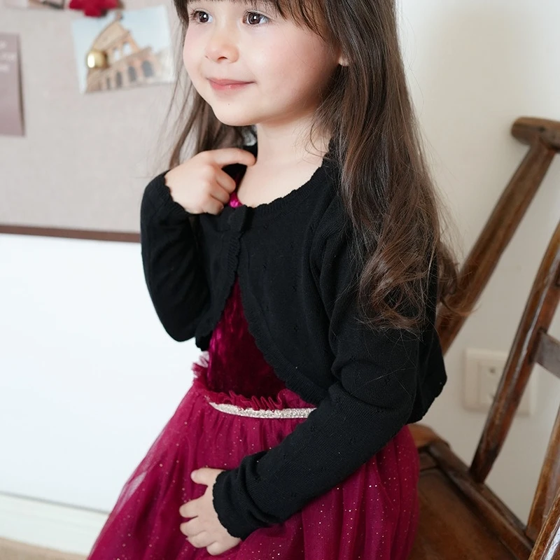 0-10yrs Girls Black Bow Cardigan Jacket Kids Summer Thin Girl Coat for 1 2 3 4 5 6 8 10 Years Old Shawl Girls Clothes 195109A