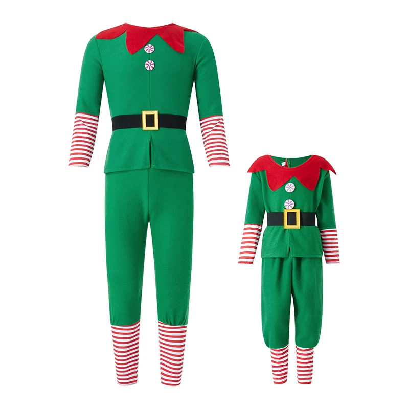 Combhasaki Christmas Elf Costume for Family Parents and Child Short Sleeve Dress Pants over the Kneel with Hat, Belt and Socks