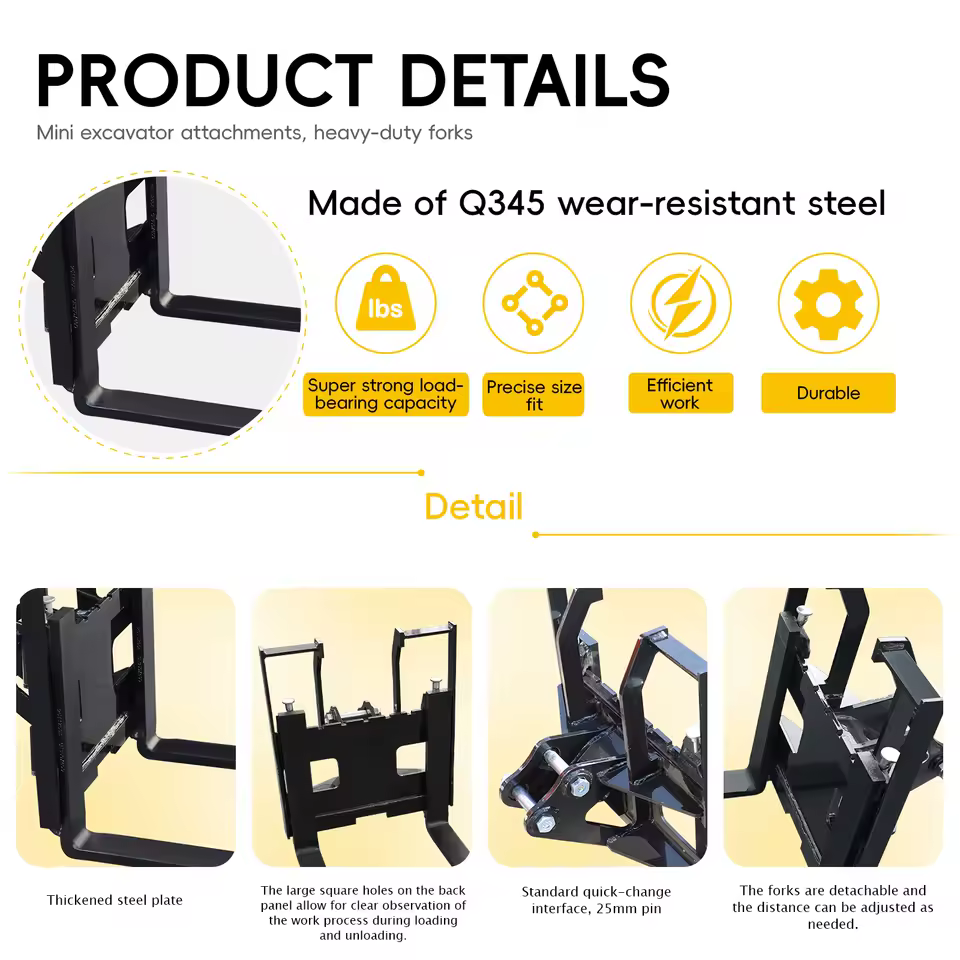 Adjustable Pallet Forks for Mini Excavator Digger Attachment additional product image