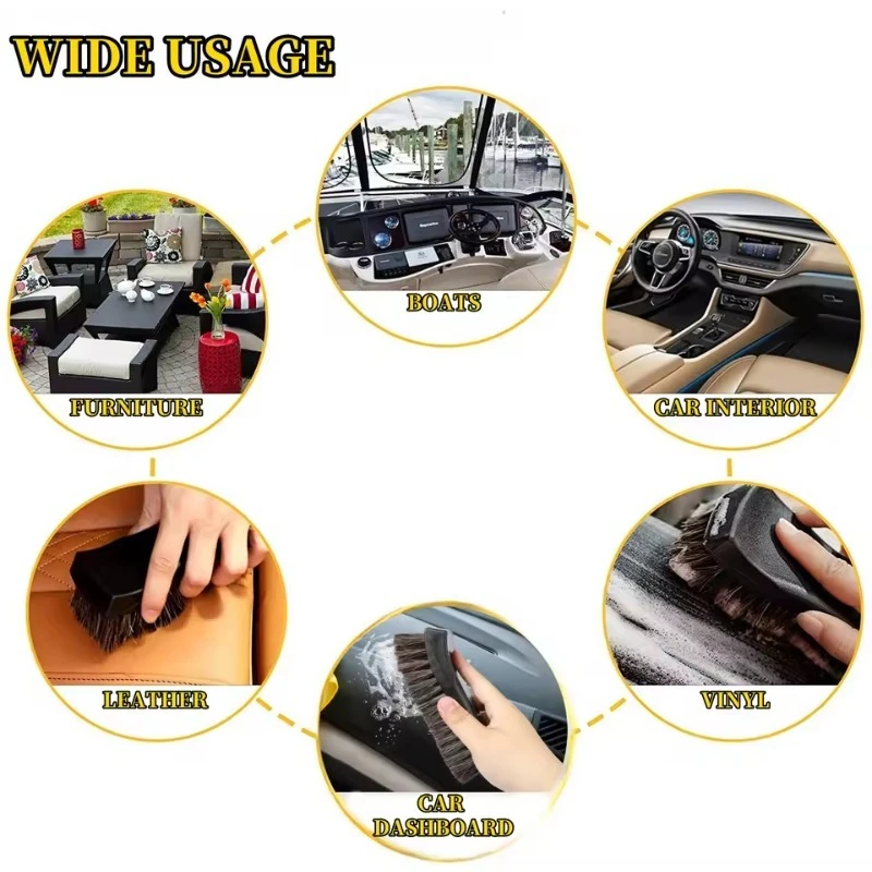 Genuine Horsehair Leather Cleaning Brush for Car Interior Detailing - Efficient Car Cleaning And Washing Tool