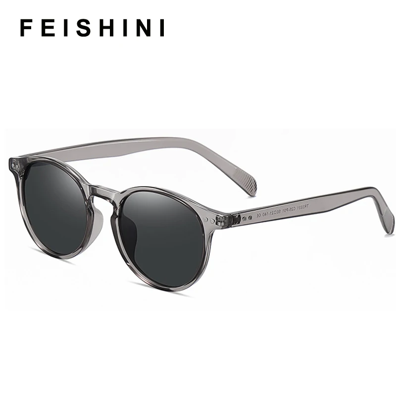 FEISHINI High Quality Small Oval Sun glasse Women Polarized Vintage Light Plastic Titanium Bond Sunglasses Men UV400 Protection