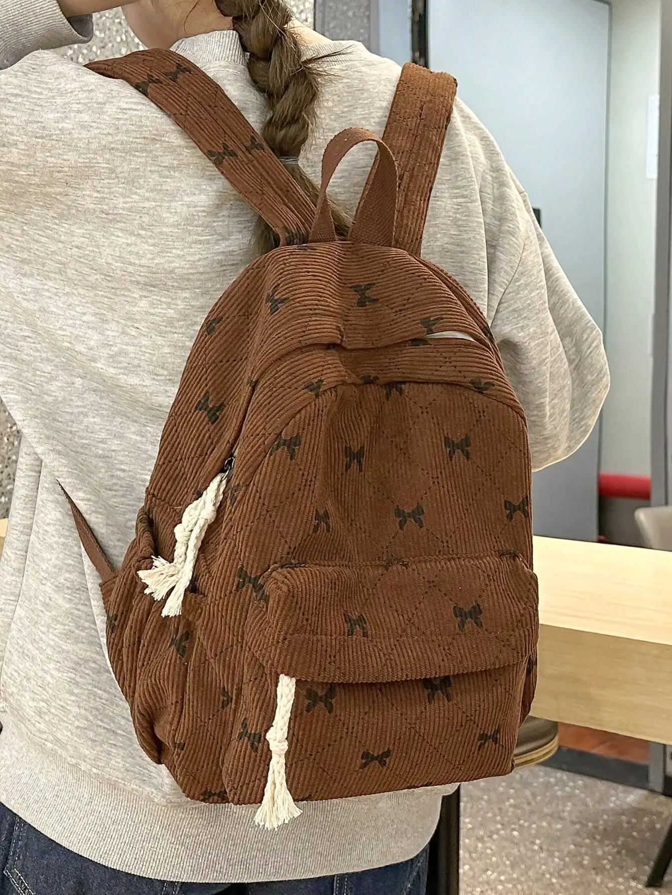 Mini zaino in velluto da donna, zaino compatto per lo shopping in viaggio, zaino casual in tinta unita