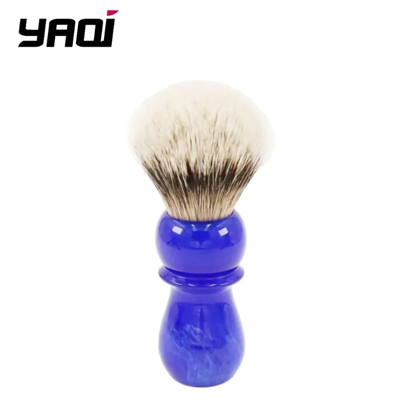 YAQI Luxury Grooming Gift for Men Premium Shaving Brush Soft Bristles Wet Shaving Foam Brush Blue Marbled Resin Handle