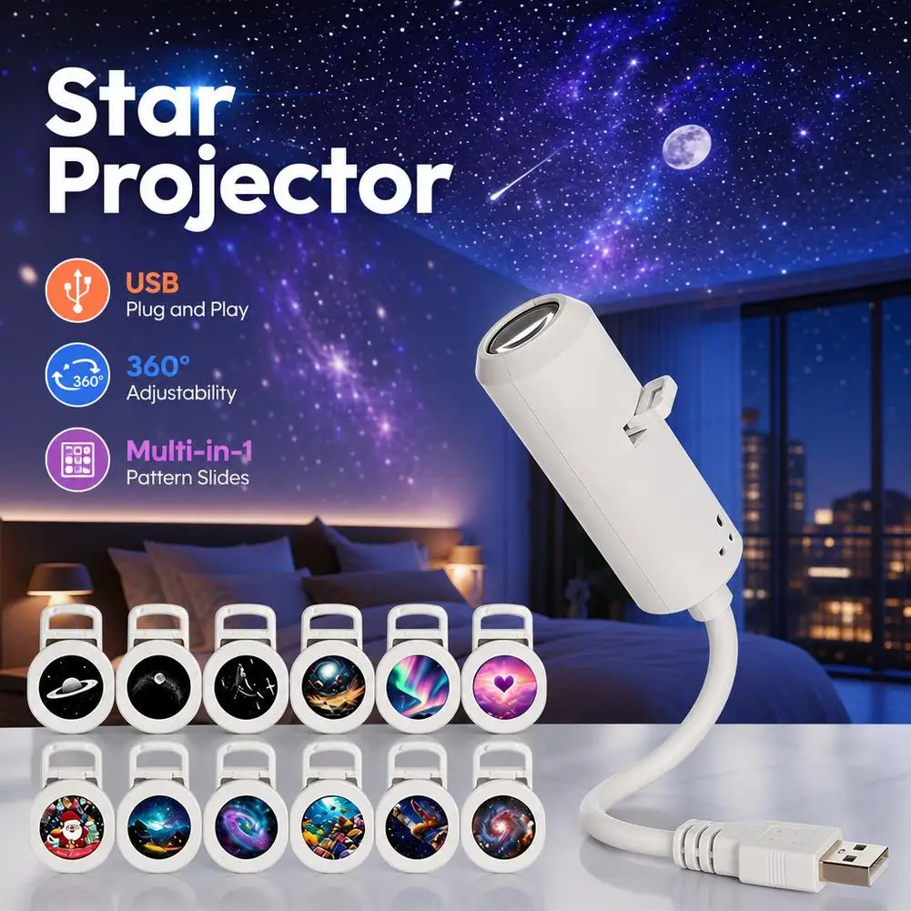 24-in-1 USB Starry Sky Projector Lamp With Clear Image Adjustable Brightness Touch Control Night Light And Star Projector