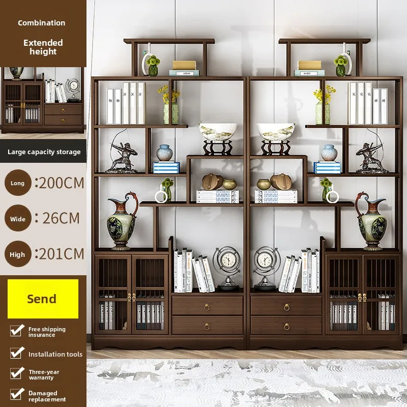 New Chinese solid wood Bogu shelf Duobao Pavilion tea display cabinet Bogu ornament cabinet tea set shelf living room bookshelf