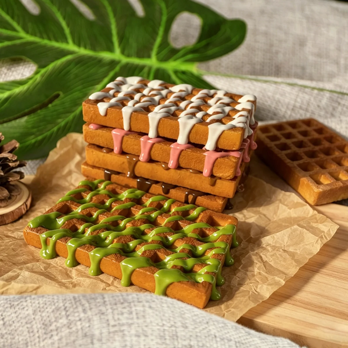1 Pieza de 16.5cm, Modelo de Waffle Falso de PU, Postre Realista para Fotografía, Decoración para Vitrinas de Panadería y Cocina