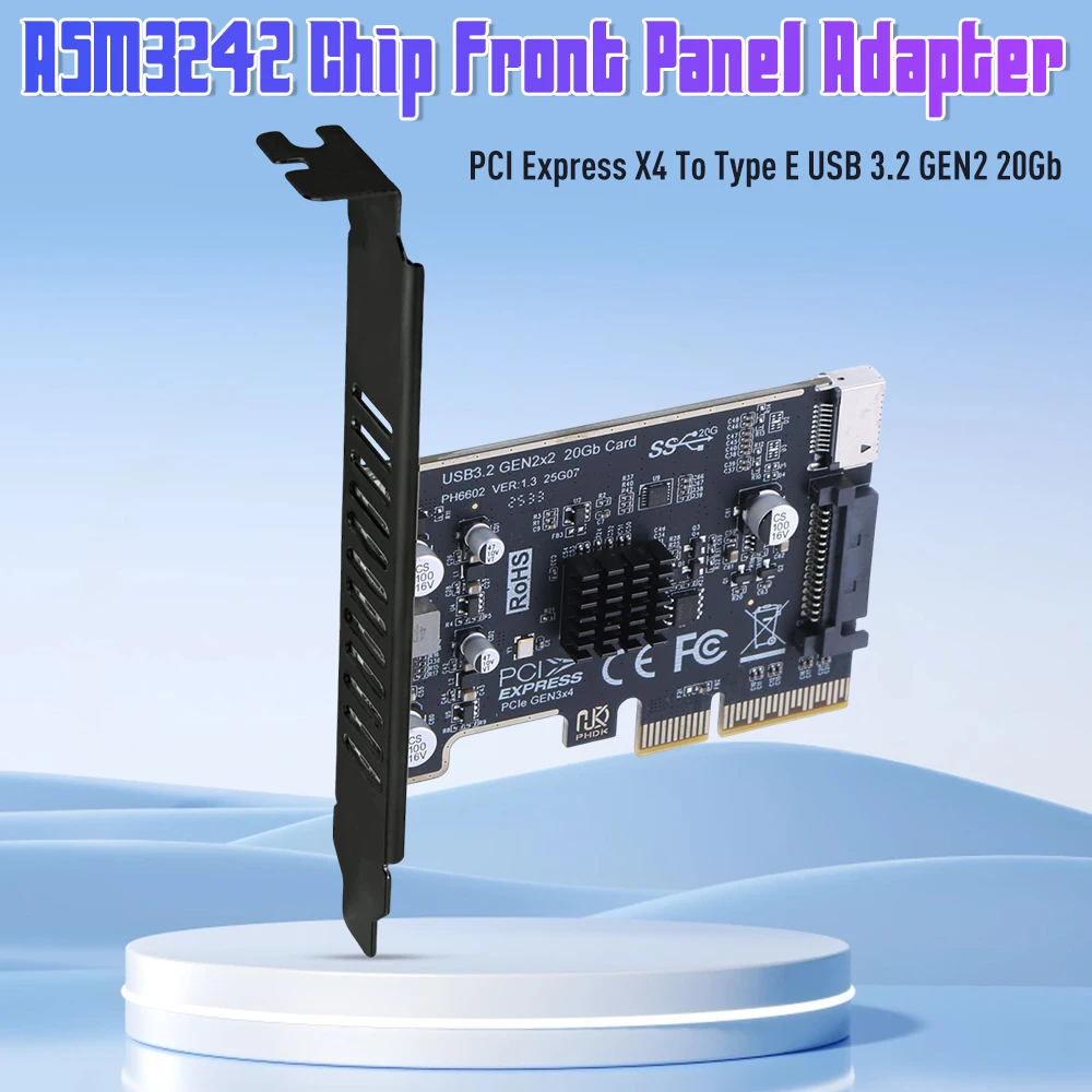 

НОВАЯ карта расширения PCIe 4X на USB3.2 GEN2 20 Гбит/с Type-E, конвертер-райзер с чипом ASM3242, фронтальная панель с интерфейсом Type-C для настольных ПК