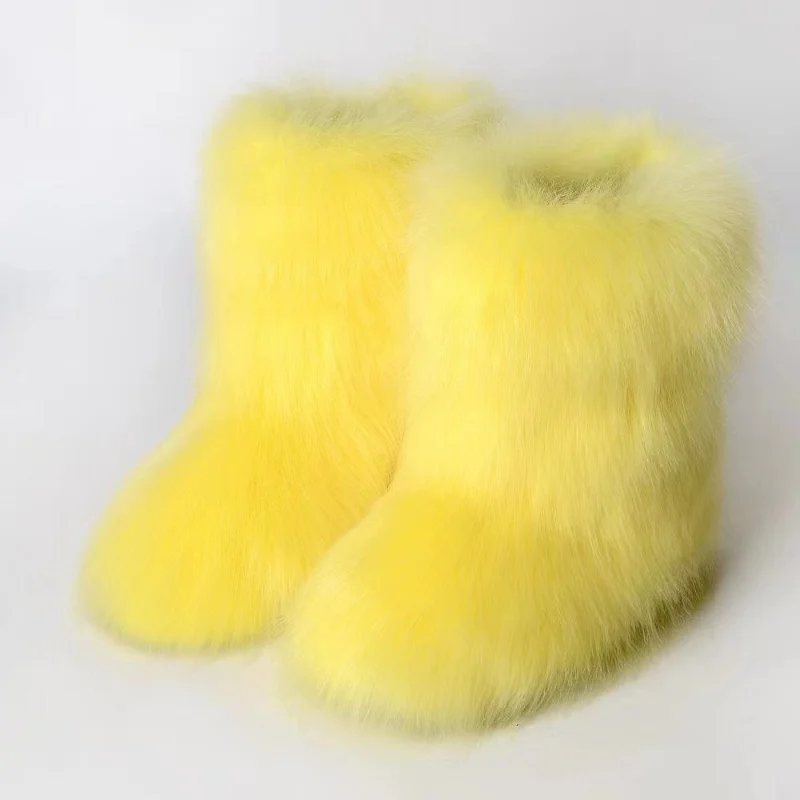 Winter Women Fluffy Faux Fox Fur Boots Woman Plush Warm Snow Boots Luxury Footwear Girls Furry Fur Bottes Fashion Winter Shoe