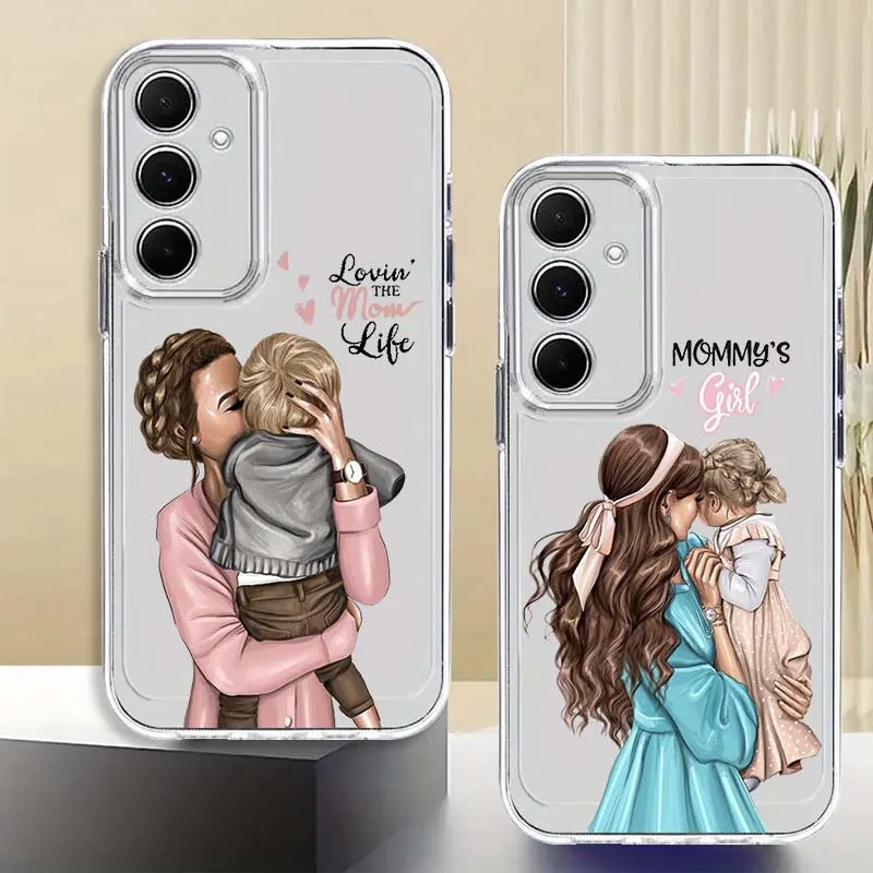 Super Mom Baby Girl For Samsung Galaxy A73 A72 A71 A55 A54 A53 A52 A51 A33 A25 A22 A15 A14 A05 TPU Transparent Phone Case