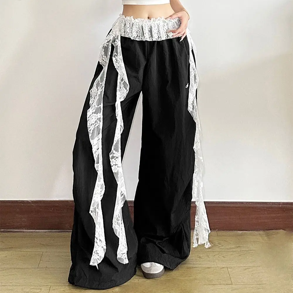 Embroidered Flower Lace Mini Skirt Irregular Y2K Streetwear Ruched Skirts Lace-up Design High Waist Pleated Skirts