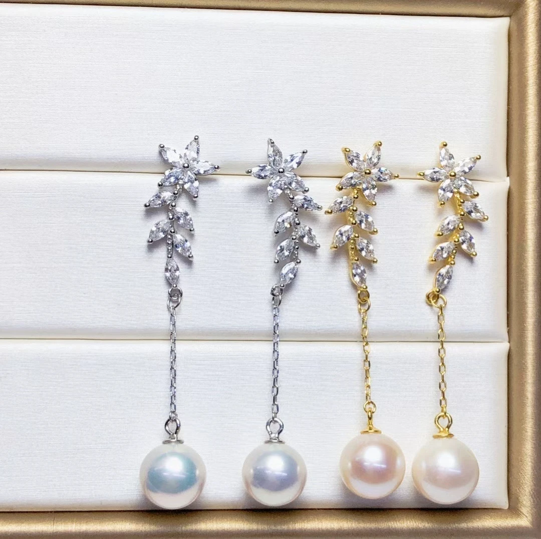 

Wholesale S925 Sterling Silver Earrings Mount Findings Settings Base Mounting Parts Accessory for 7-10mm Pearls 5 pairs/lot