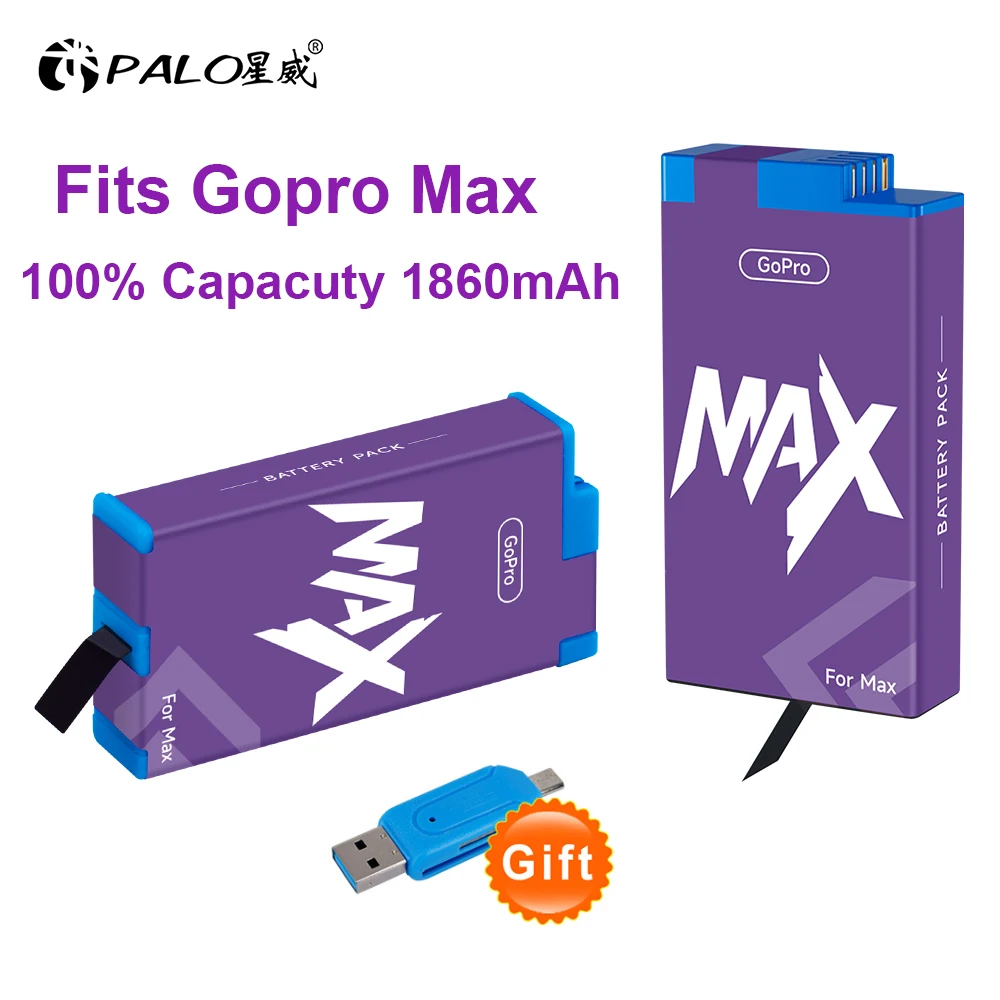 PALO 1860mAh Go Pro Max GOPRO MAX Lithium ion Rechargeable Battery For Gopro Hero Max Action Camera Batteries Accessories