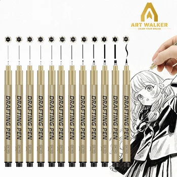 Rotulador de tinta de micras para dibujo de Manga, delineador de pigmento de 12 puntas, pluma de aguja de gancho, juego de papelería para bocetos, suministros de arte