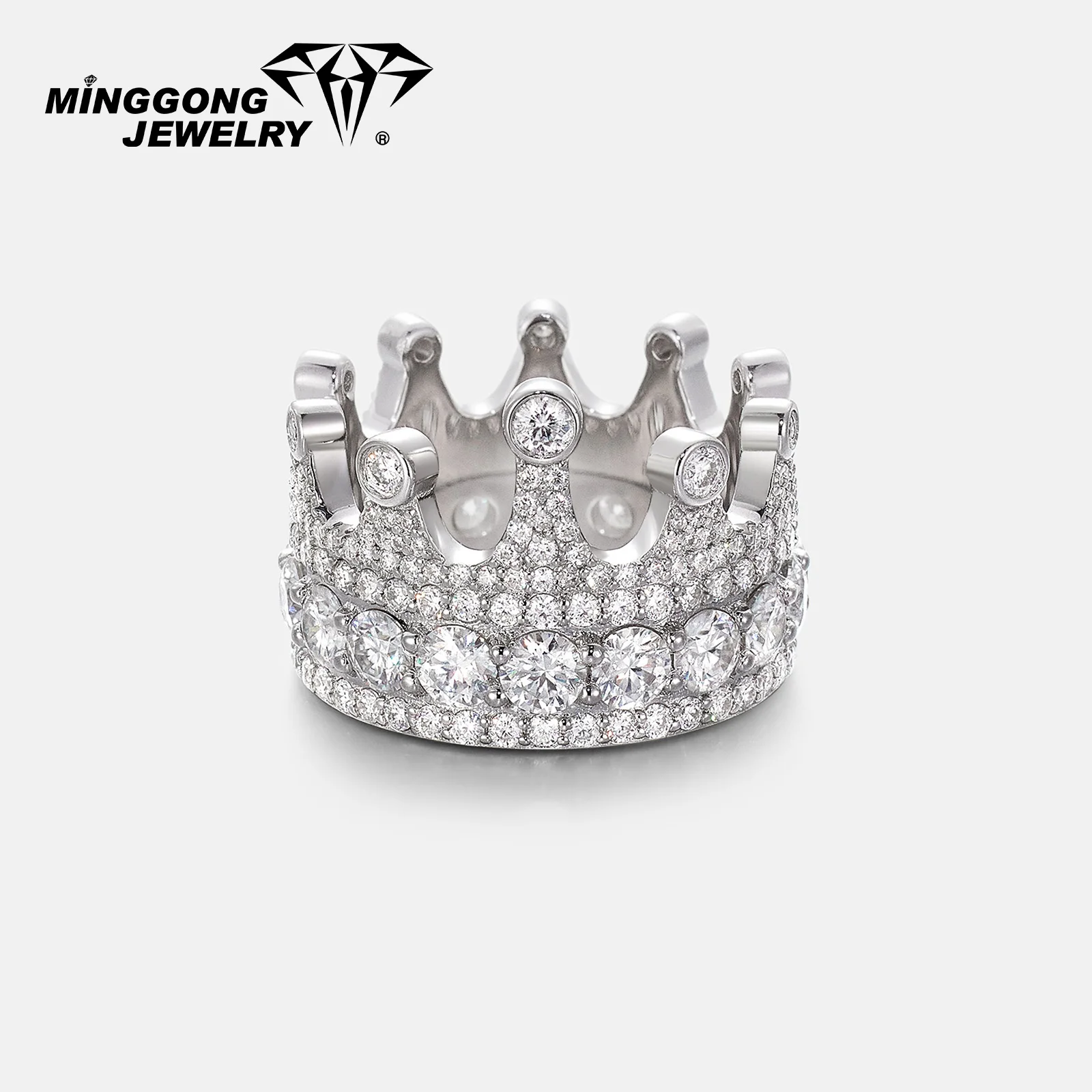 

Настраиваемый новый дизайн S925, серебро 10 карат/14 карат, твердое золото VVS, обручальное кольцо с муассанитом Iced Out, кольцо с короной из муассанита для женщин