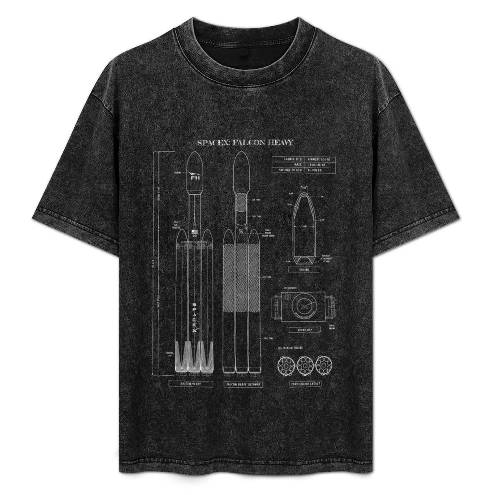 SpaceX: Falcon Heavy (White Stencil-No Background) Vertical Version T-Shirt oversizeds men workout shirt