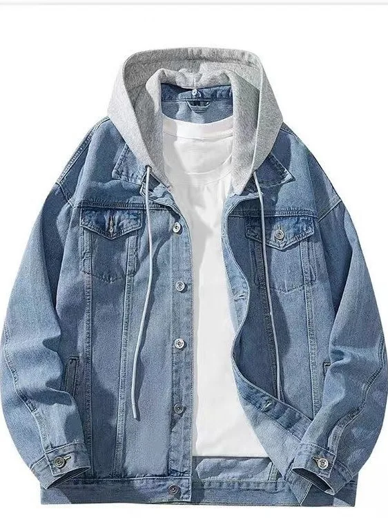 

Trendy Oversized Denim Jaet Spring Autumn Loose Fit Casual Versatile Hooded Coat for Teens Wear Resistant American Casual S...