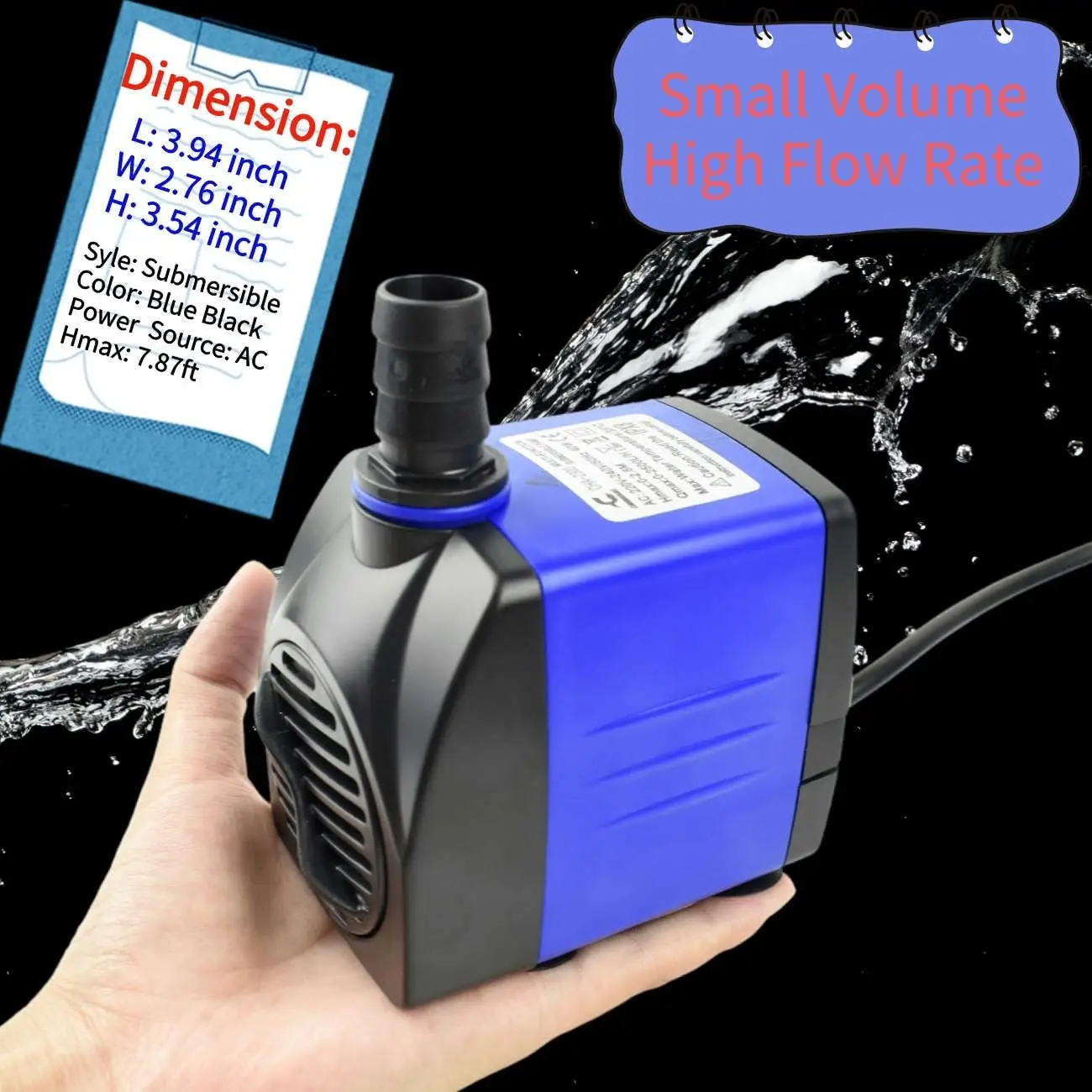 CHANCS AC CHA-2000 AC 110V 520GPH Submersible Pump 2000L/H 35W 7.87ft Tall with 1.8m Power Cord for Aquariums