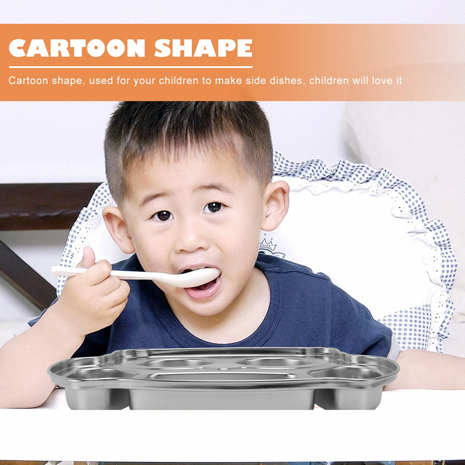 

1pc Cartoon Meal Plate Stainless Steel Food Divided Tray Camping Picnic Hiking Travel Unbreakable Toddler Lunch Bowl Easy