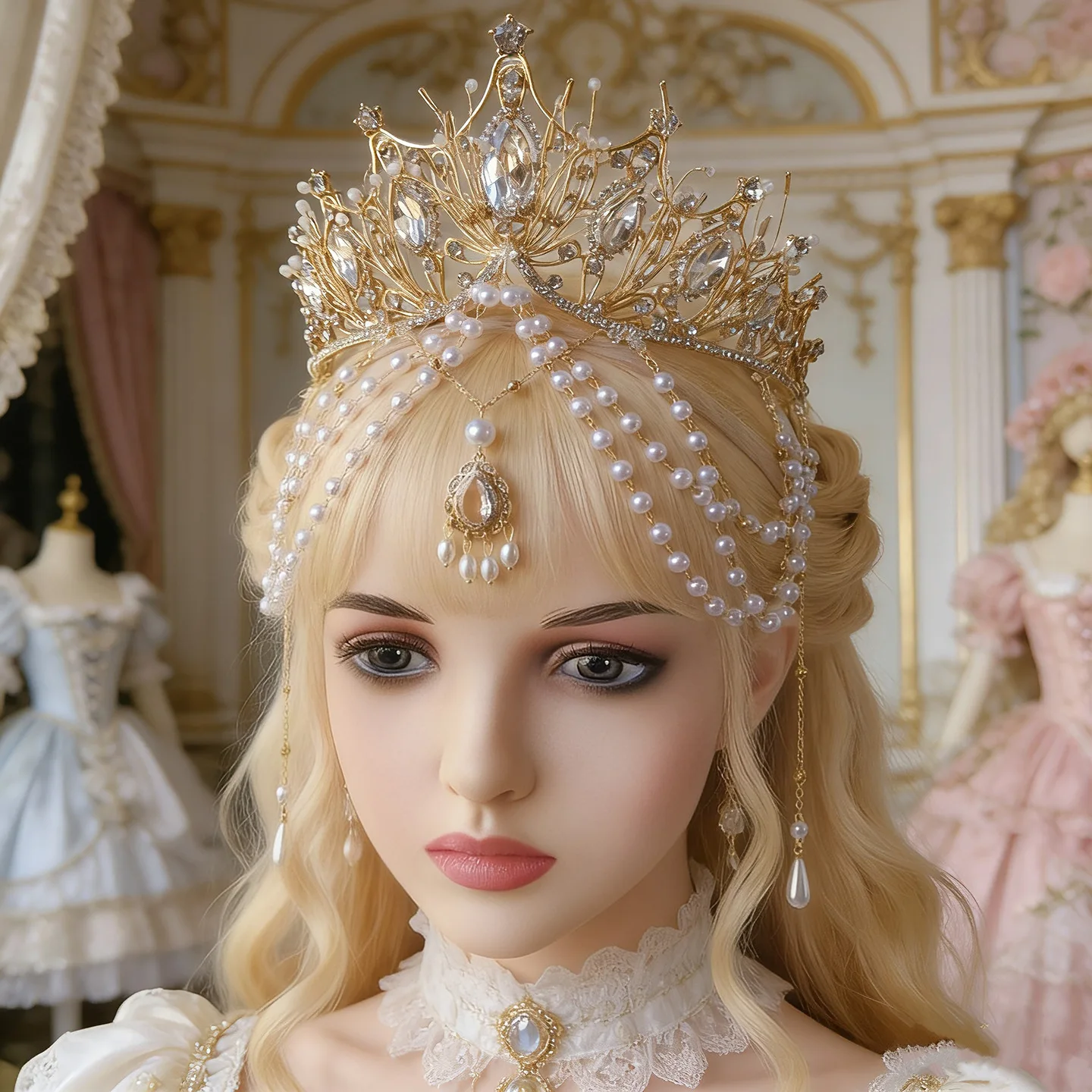 Virgin Tassel Crown Flower Wedding Catwalk Birthday Headdress Cos Hair Accessories Style Pearl Tuinga Women