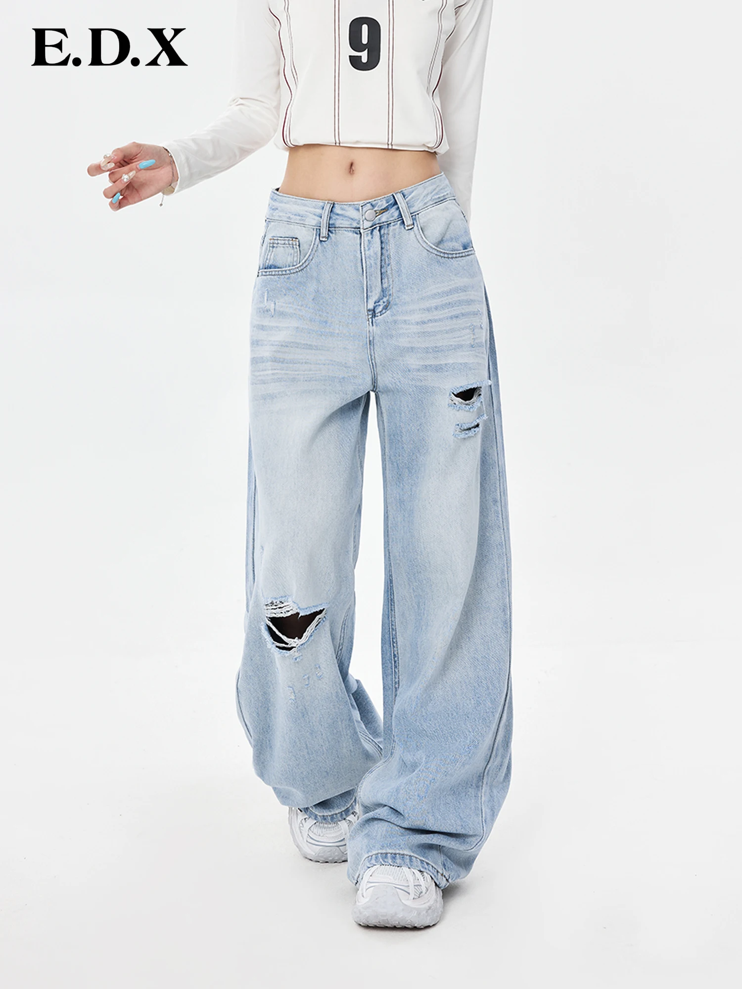 

Женские джинсы прямого кроя, летние, новые, широкие, в пол, модные, американские, с эффектом потертости, трендовые, брендовые, повседневные, свободного кроя