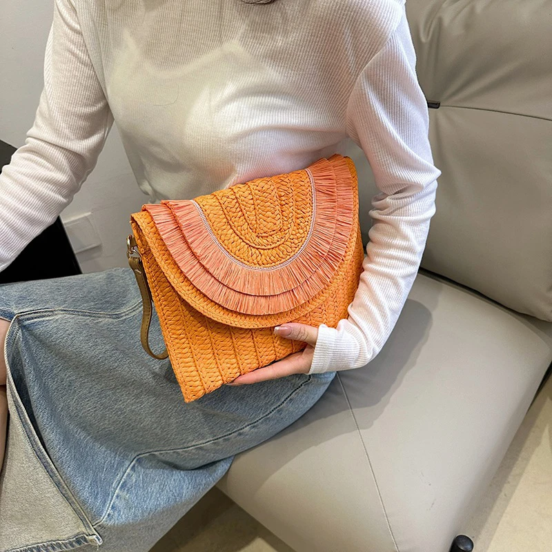 Raffia Straw Weaven Bags Fashion Ladies Wrist Clutches Summer Women Shoulder Crossbody Bags Handmade Handbags Purse Beach Bag