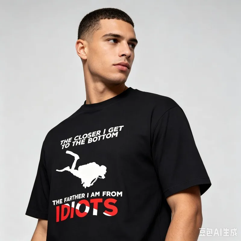 THE CLOSER I GET TO THE BOTTOM THE FARTHER I AM FROM IDIOTS Diver Humor Graphic T-Shirt Modal Soft Crewneck Beach Ocean Tee