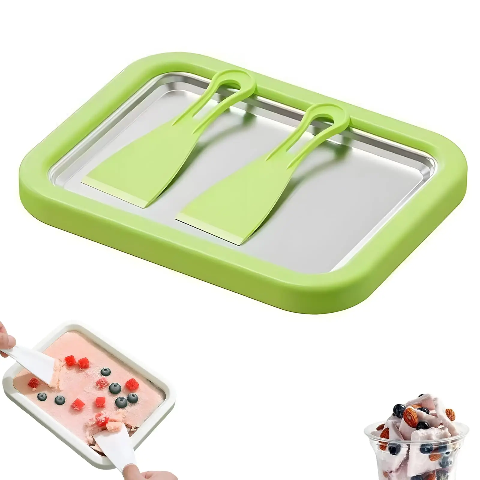

Children's DIY Ice Cream Maker Pan with 2 Scrapers Ice Cream Maker Plate Multifunctional Cold Sweet Fried Food Plate Rolled