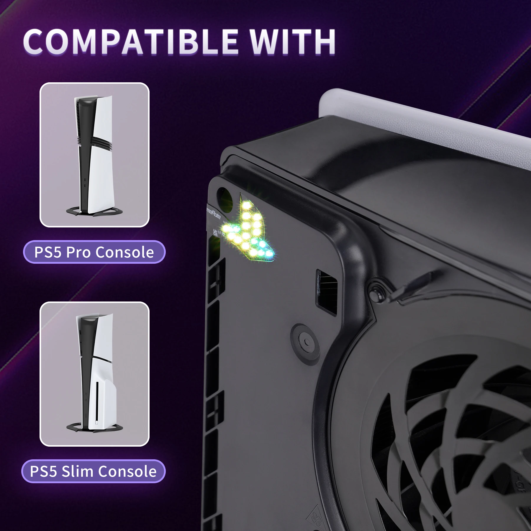 eXtremeRate for PS5 Slim/Pro Console RGB RAINBOW Logo LED Kit 7 Colors 40 Effects, Illuminated Decoration Logo LED