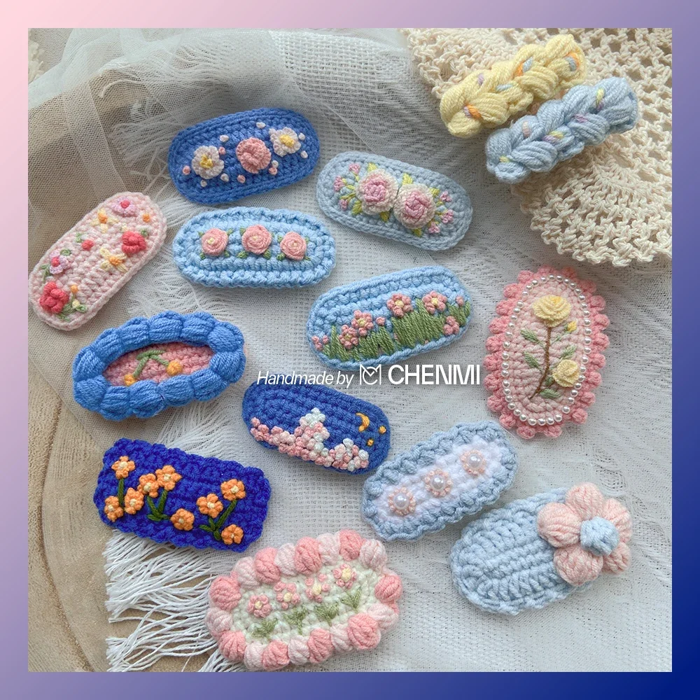 1 Pcs New Handmade Embroidery Knitting Wool Hairpin BB Barrettes for Women Kids Snap Hairgrips Baby Hair Accessories