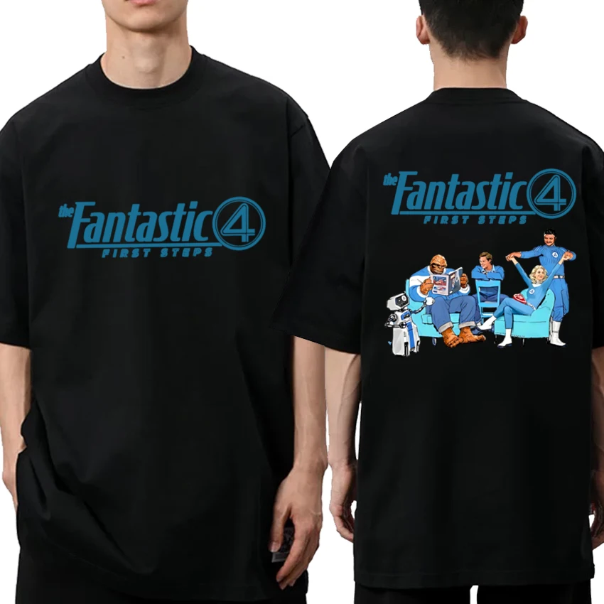 

Summer New The Fantastic Four First Steps Double Sided printed T shirt Men Women Fashion short sleeve T-shirts Unisex Cotton Top