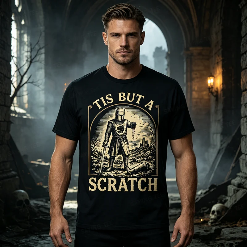 Das ist nur ein Kratzer Lustiges Mittelalterliches Ritter-Grafik-T-Shirt Retro-Krieger Mittelalterliche Rüstung Grafik-Bekleidung Herrenmode Halloween-Geschenk – Detail 3