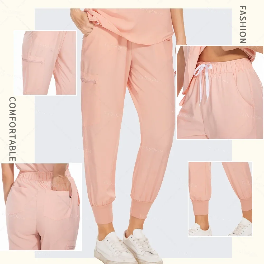 Zwarte werkkleding Chirurgische uniformen Joggerpak Verpleegstersscrubs Set Medische klinische kleding Arts Verplegingsuniformen Zakken Topbroek