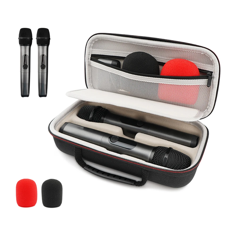 حقيبة ميكروفون لاسلكية مع سحاب محمول باليد وميكروفون مزدوج حقيبة سفر غطاء صلب من مادة EVA حقيبة حمل لميكروفونين لاسلكيين