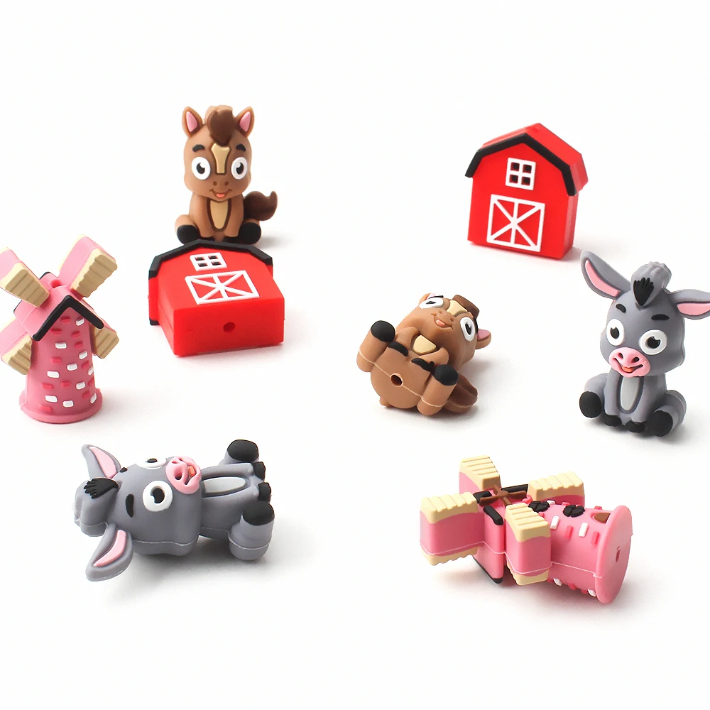 5/10/20/50 قطعة ثلاثية الأبعاد موضوع المزرعة سيليكون الخرز-الحصان ، حمار ، البيت ، طاحونة التركيز الخرز لمستلزمات صناعة المجوهرات #3