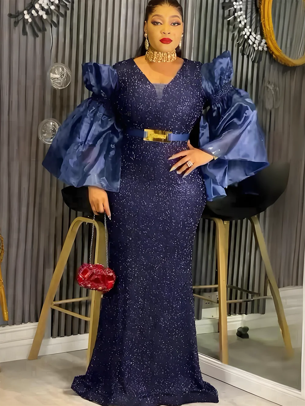 

Plus Size African Party Dresses for Women Dashiki Sequin Sexy Bodycon Long Dress Elegant Turkey Muslim Wedding Evening Gown