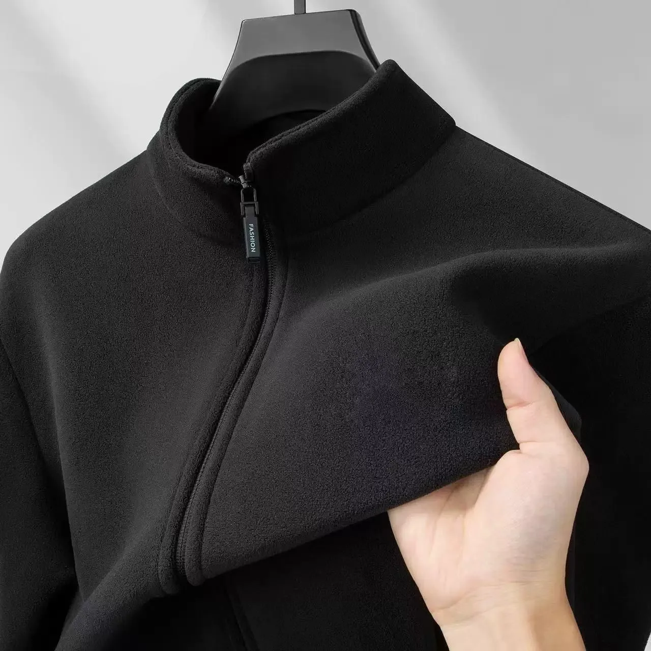 Fall Winter Women's Zipper Fleece Lined Stand Collar Worn Resistant  Color Warmth Outerwear Cardigan Sweatshirt Jacket