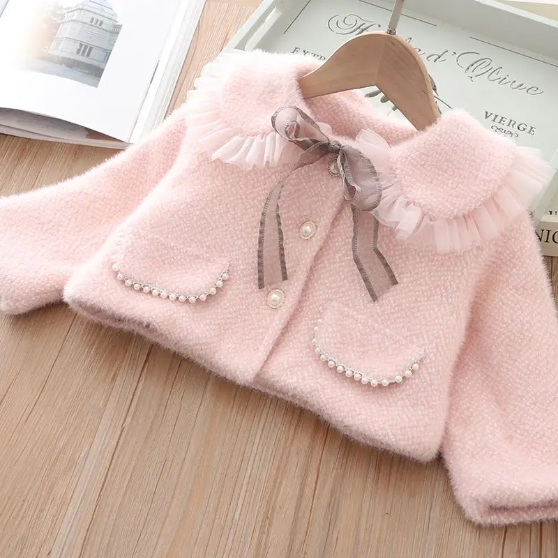 Pink Thick Coat+Sundress 2PCS Kids Winter Warm Princess Clothes Set Toddler Girl Autumn Clothing Children Elegant Jackets Suit