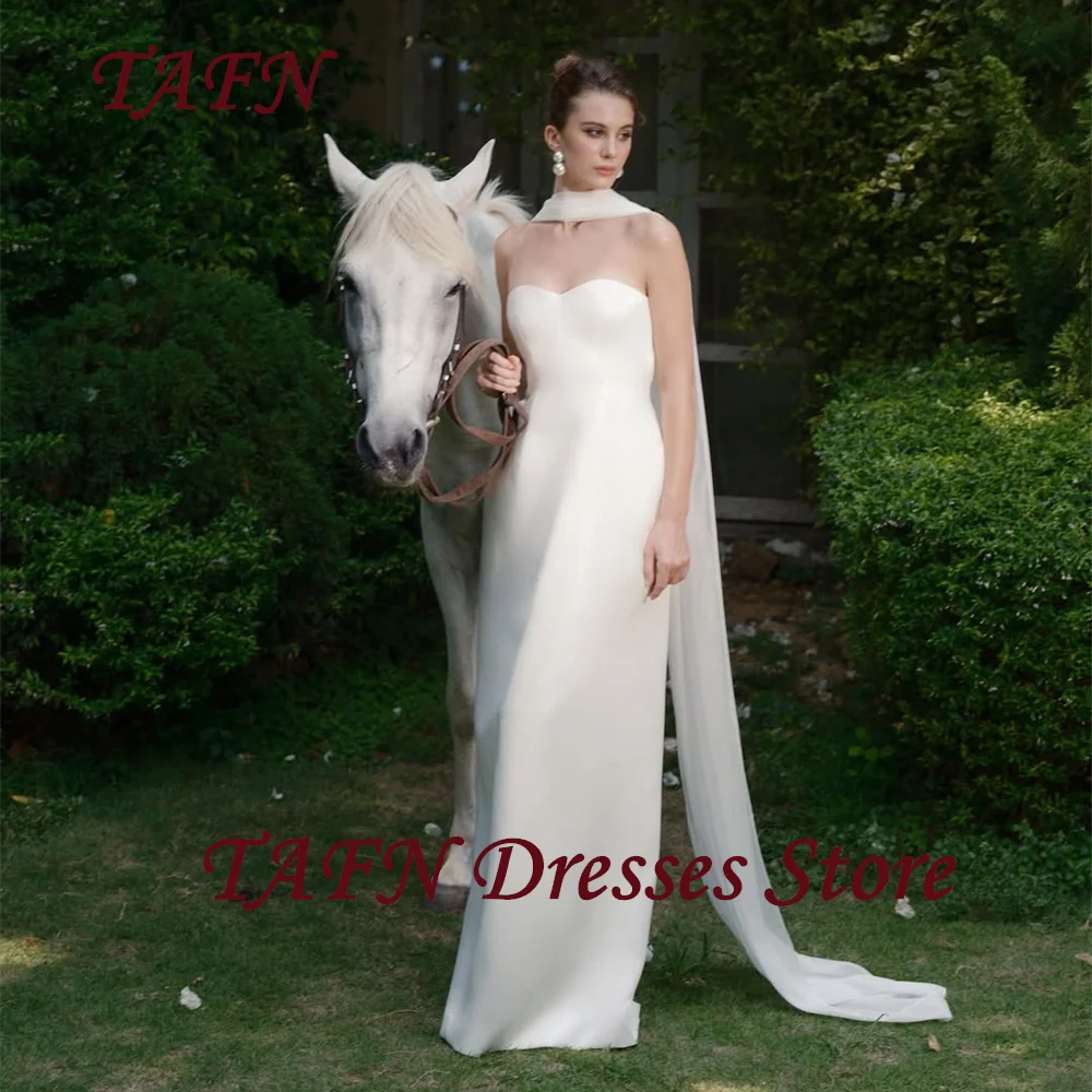 

TAFN Elegant Straight Wedding Dress with Scarf Sweethear Neck Sleeveless Bridal Gown Floor Length Back Slit Zipper Customized